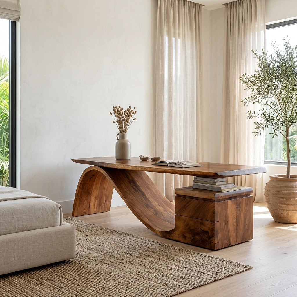 Organic Wooden Desk with Undulating Base, solid wood, built to order, view 3