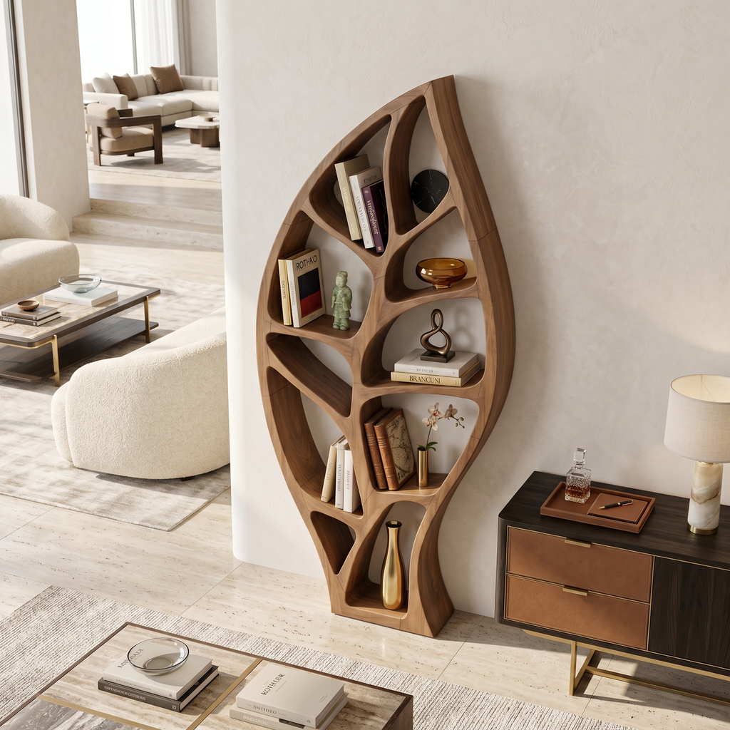 Minimalist Open Bookcase, solid wood, built to order, view 2