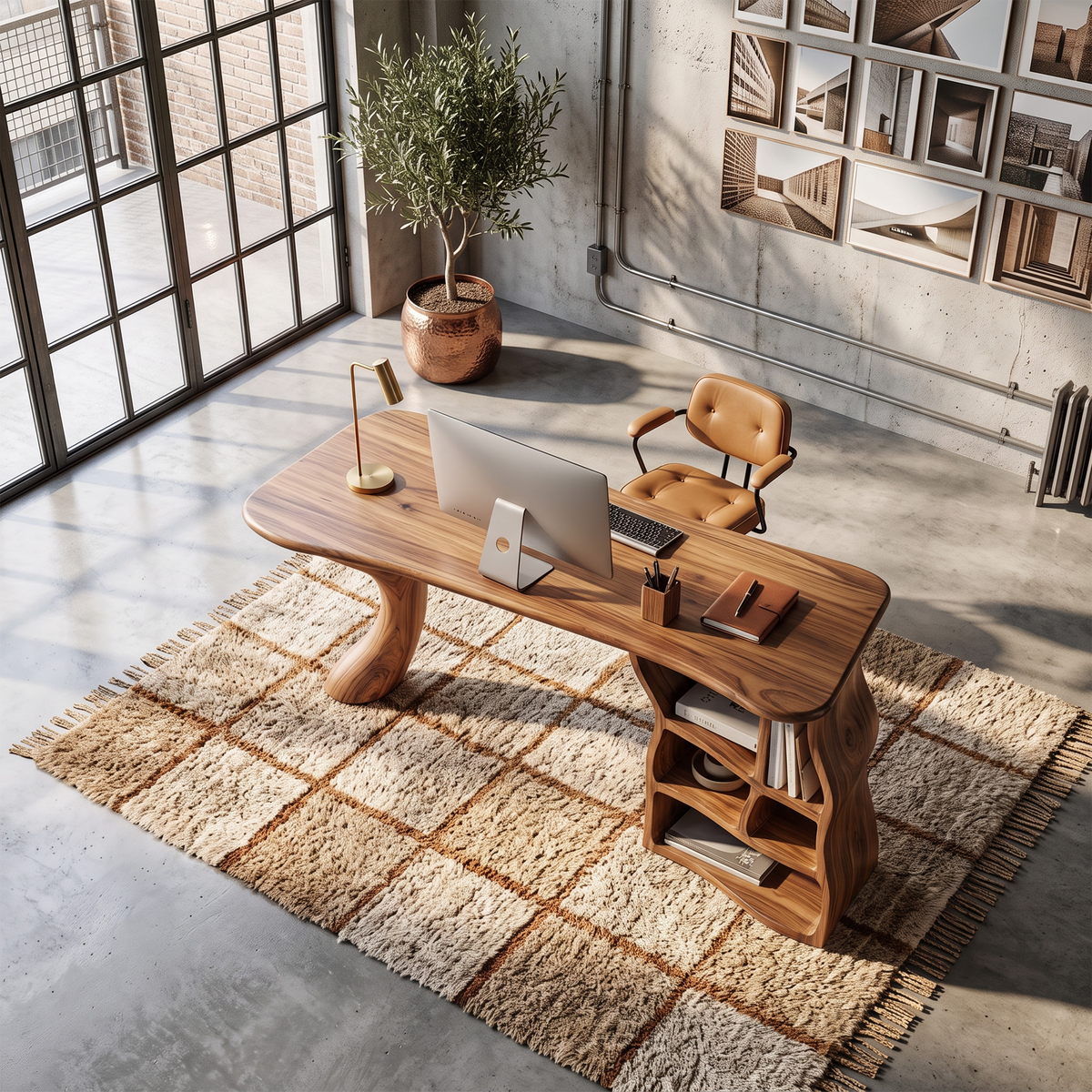 Artistic Sculptural Writing Desk Home Office Bedroom, solid wood, built to order, view 2