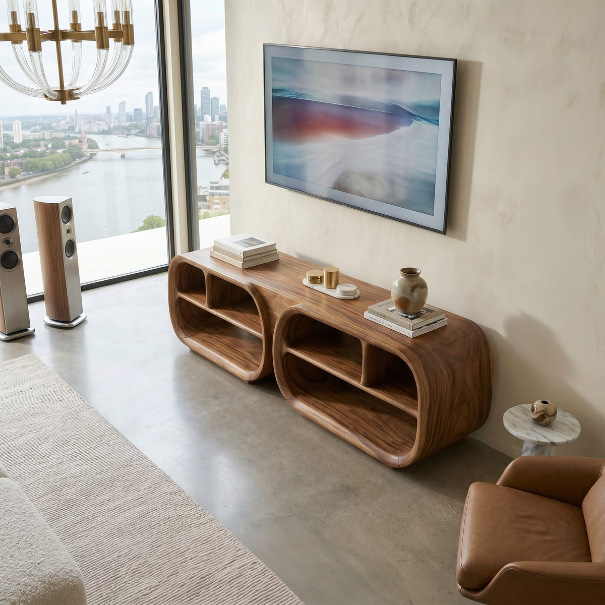 TV Console Architectural Wood Design, solid wood, built to order