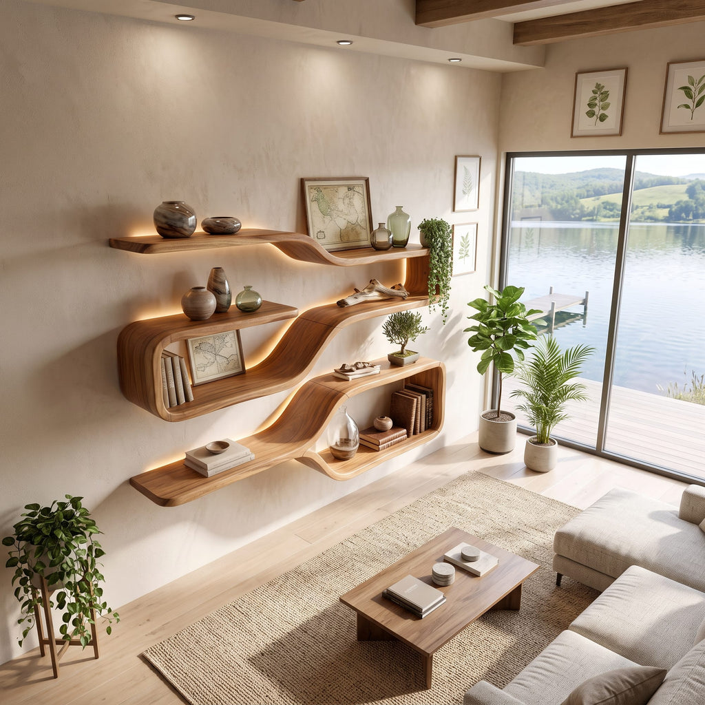 Mid Century Live Edge Wood Shelves, solid wood, built to order