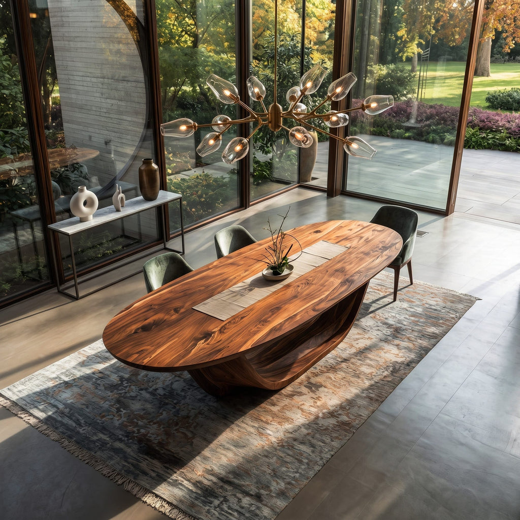 Contemporary Open Base Oval Dining Table, solid wood, built to order