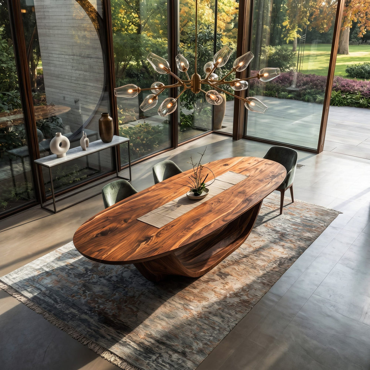 Contemporary Open Base Oval Dining Table, solid wood, built to order