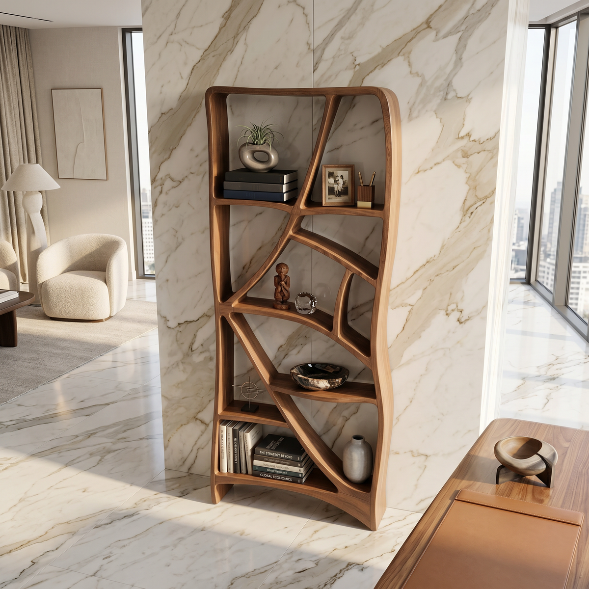 Minimalist Display Bookshelf, solid wood, built to order, view 2