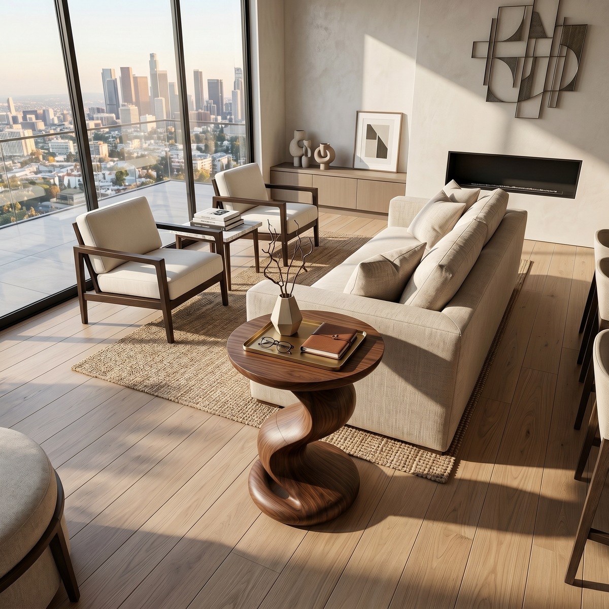 Minimalist Flow Side Table Elegant Living Room, solid wood, built to order, view 2