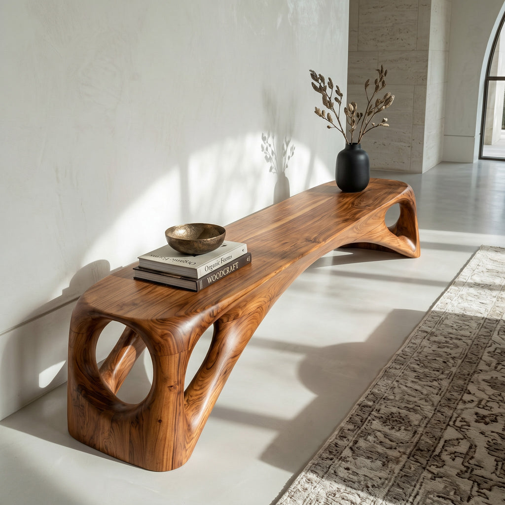 Organic Wooden Bench Hollow Design, solid wood, built to order