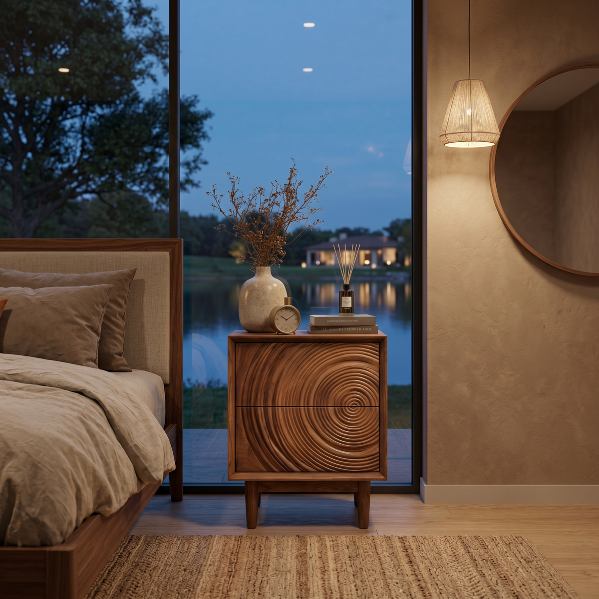 Minimalist Nightstand with Sculptural Door, solid wood, built to order, view 2