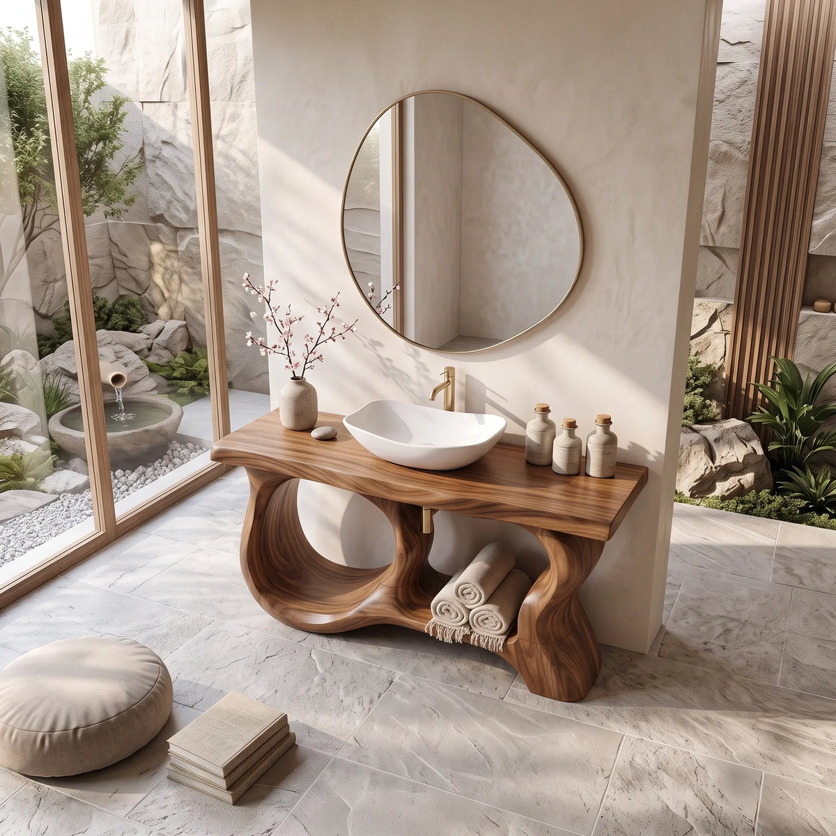 Organic Sculptural Bathroom Vanity Coastal Bathroom, solid wood, built to order, view 2