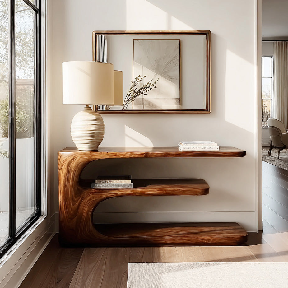 Minimalist Console Table with 3 Tiers, solid wood, built to order, view 2