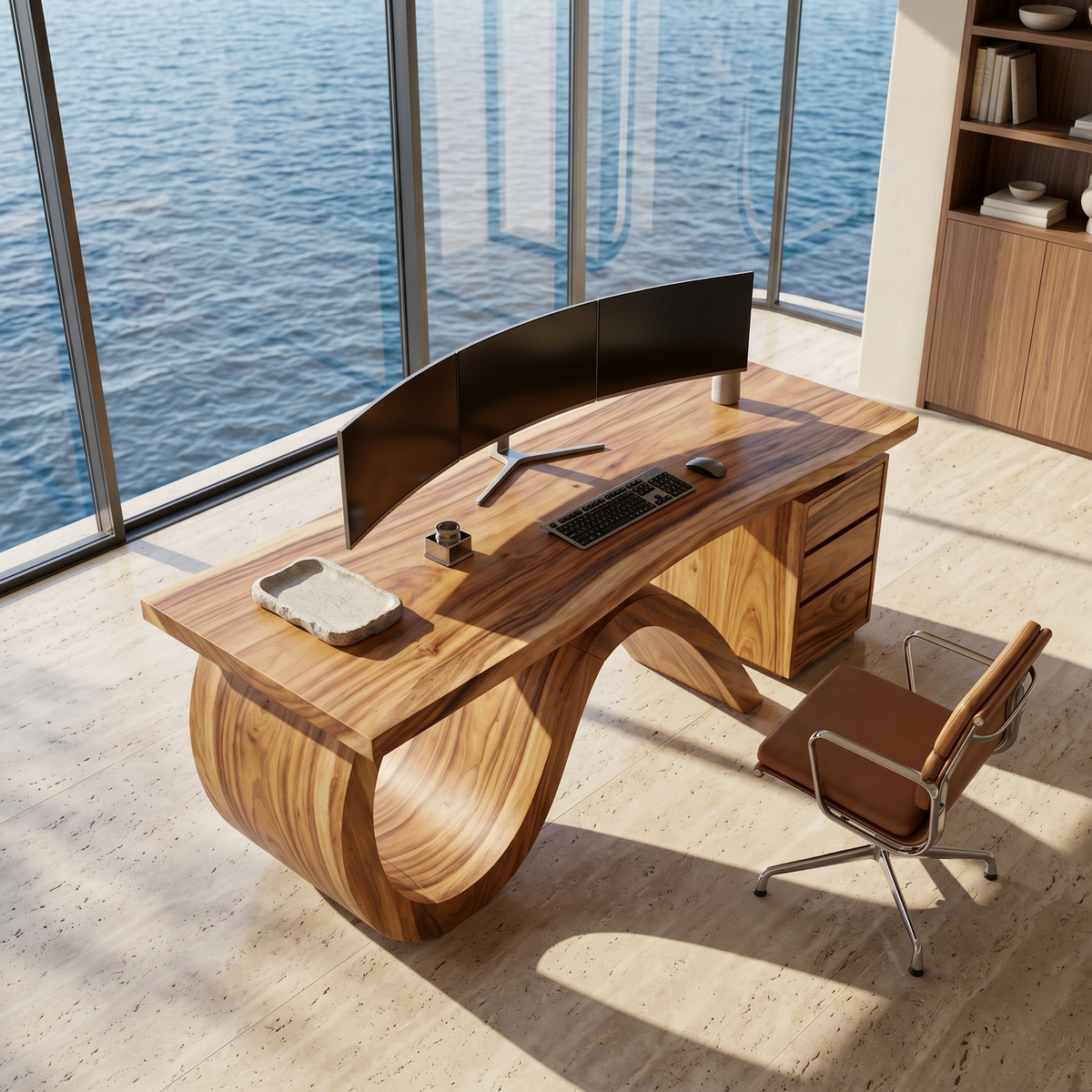 Organic Live Edge Executive Desk City Office, solid wood, built to order, view 2