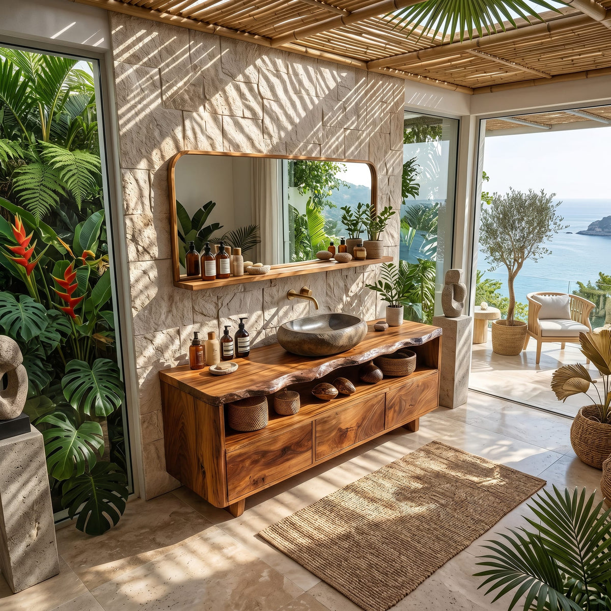 Mid Century Wooden Vanity, solid wood, built to order