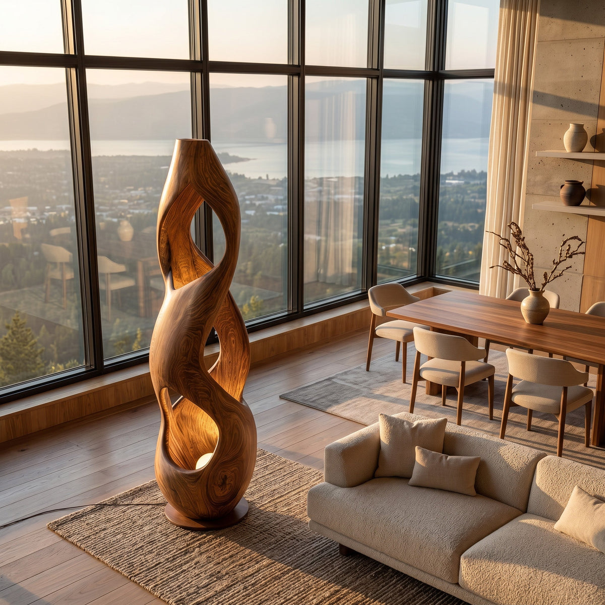 Contemporary Twisted Floor Lamp with Sculptural Hollow, solid wood, built to order, view 2
