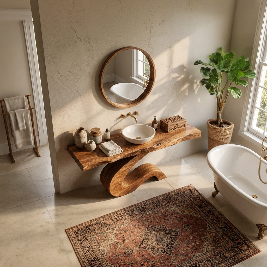 Bathroom Vanity with Organic S Curve Support, solid wood, built to order, view 2