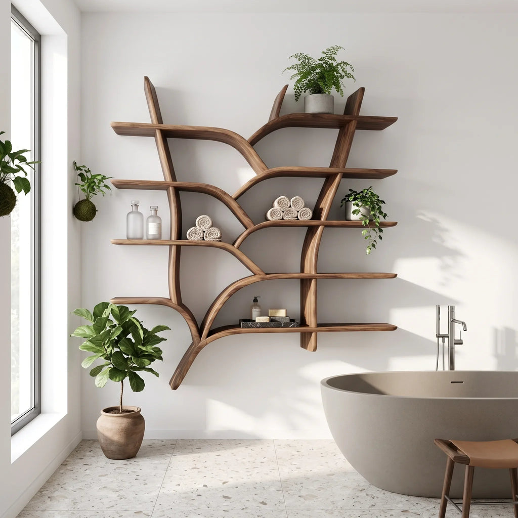 Mid Century Live Edge Bookshelves, solid wood, built to order
