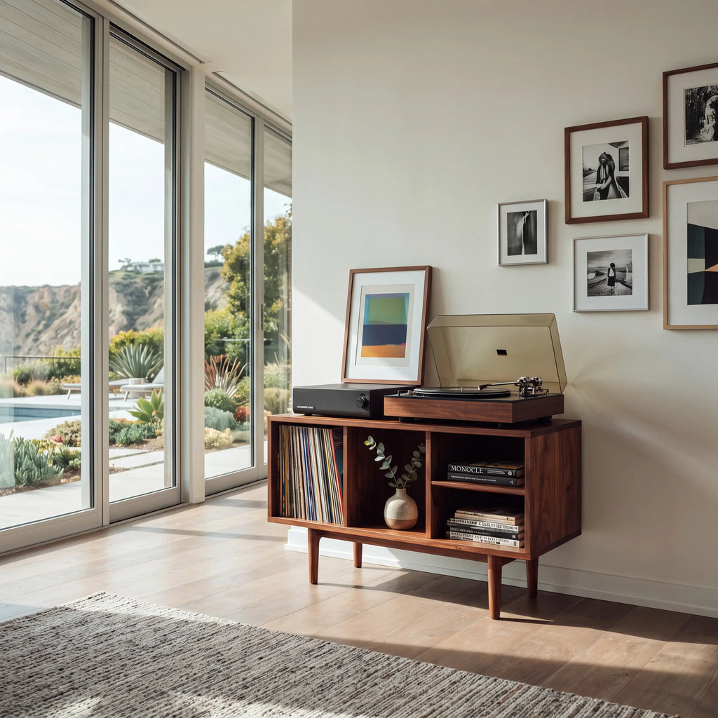 Minimalist Record Cabinet with Four Open Shelves, solid wood, built to order, view 2