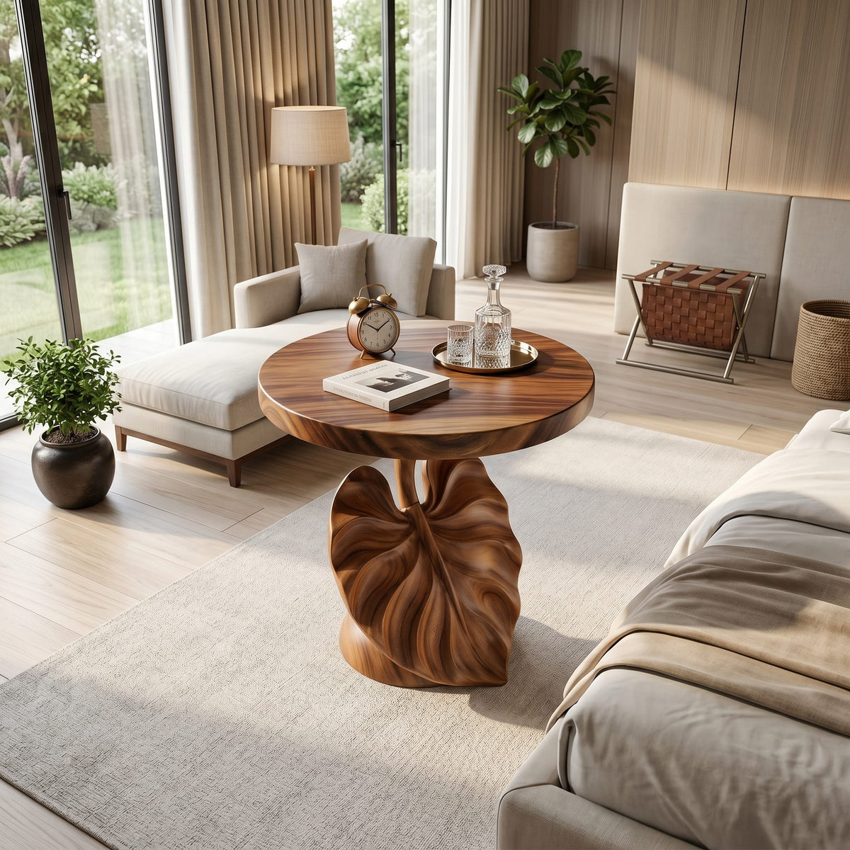 Mediterranean Sculptural Accent Table Courtyard Patio, solid wood, built to order