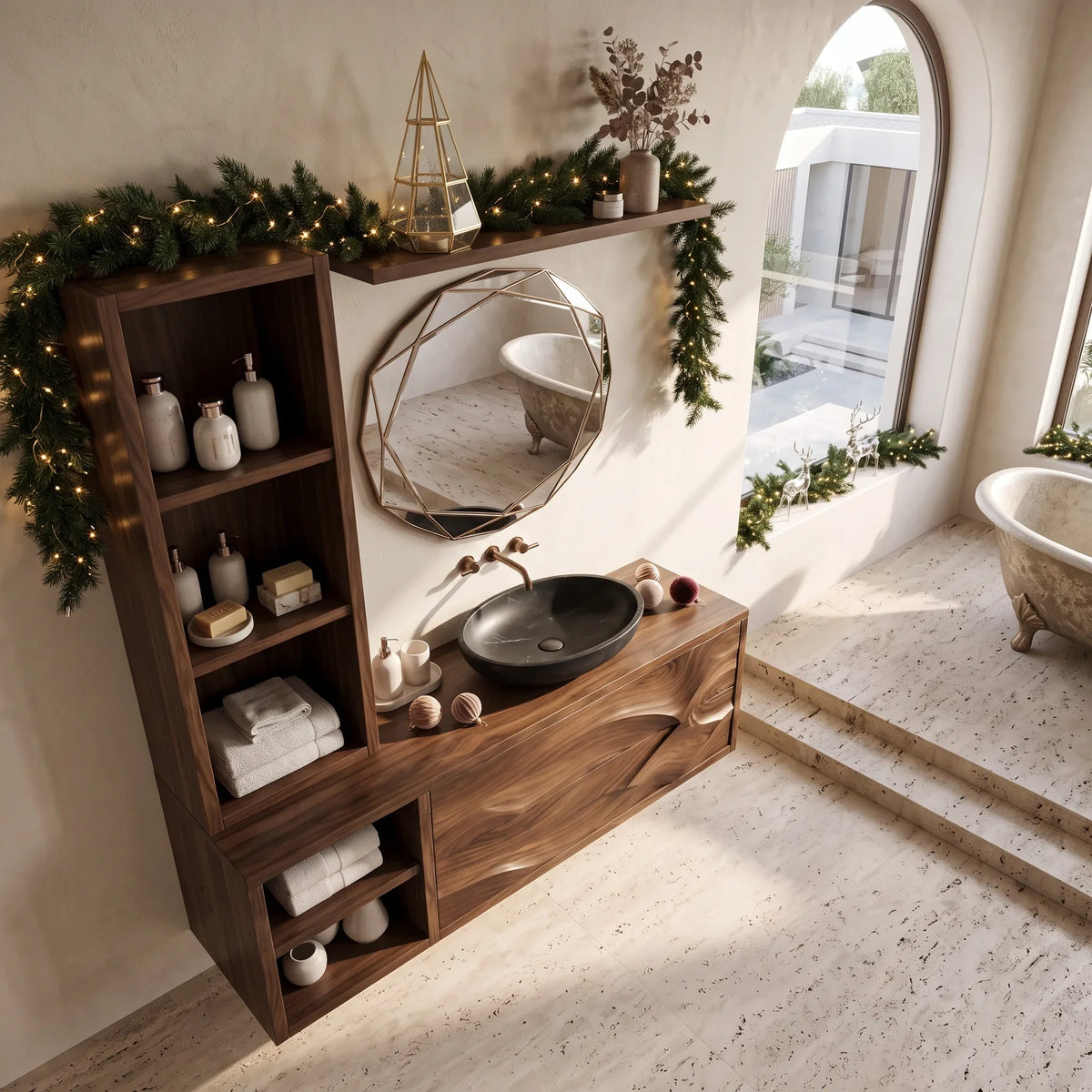 Mid Century Floating Vanity Urban Apartment, solid wood, built to order