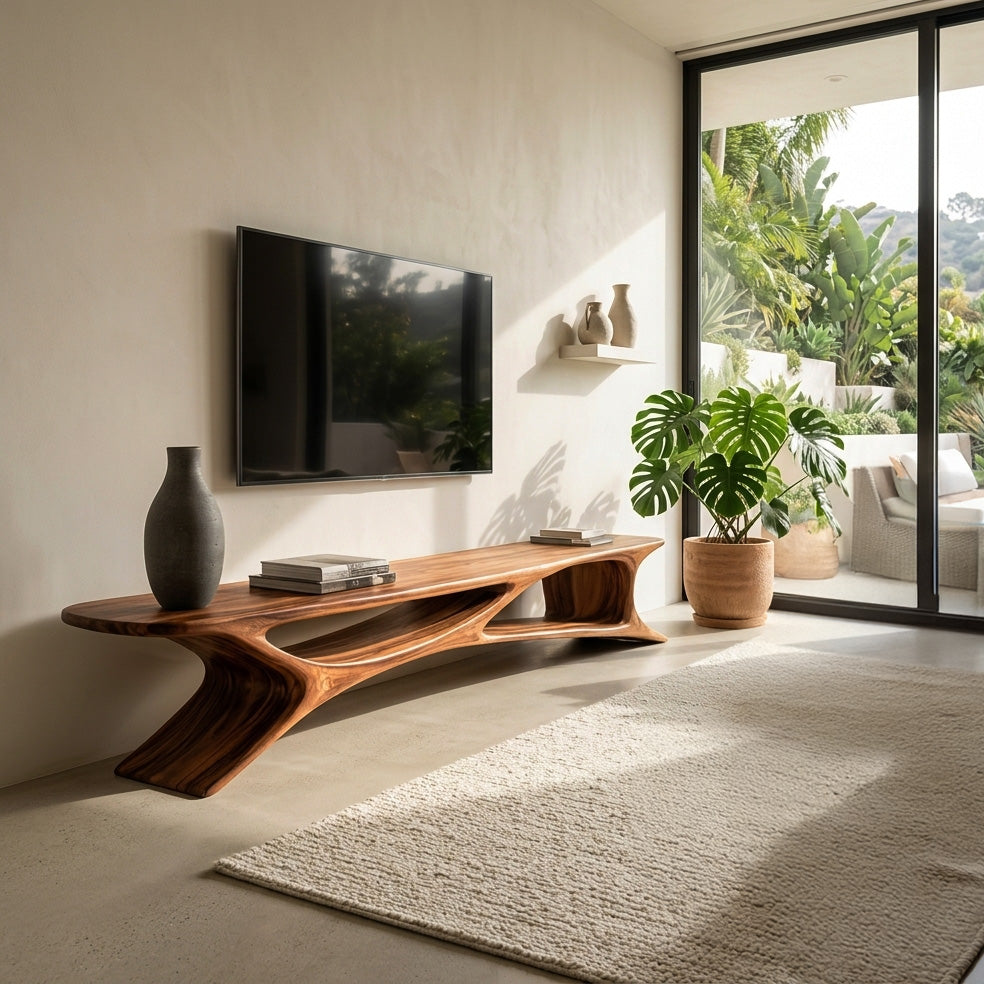 Sculptural TV Stand, solid wood, built to order, view 2