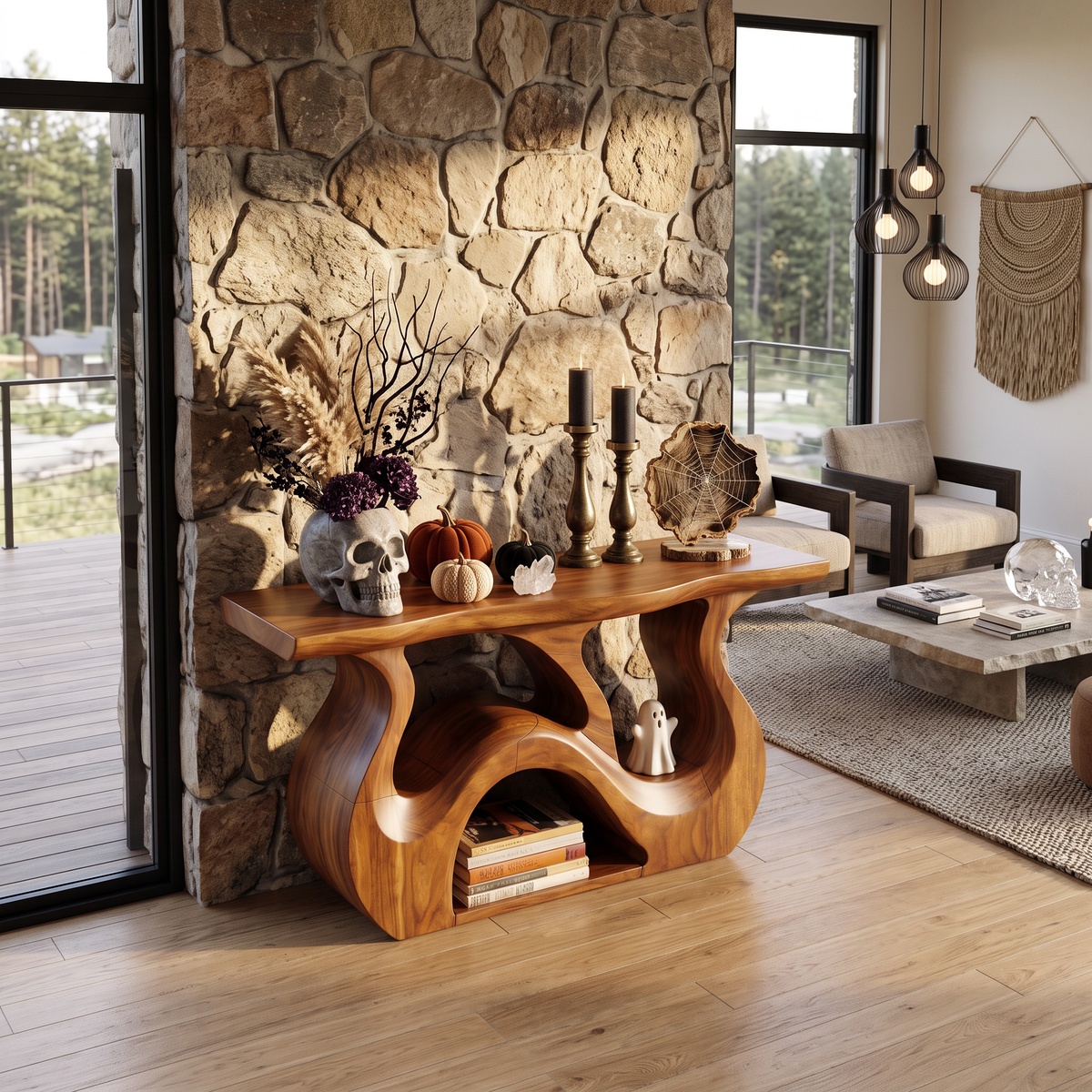 Minimalist Branch Form Entryway Table, solid wood, built to order, view 2