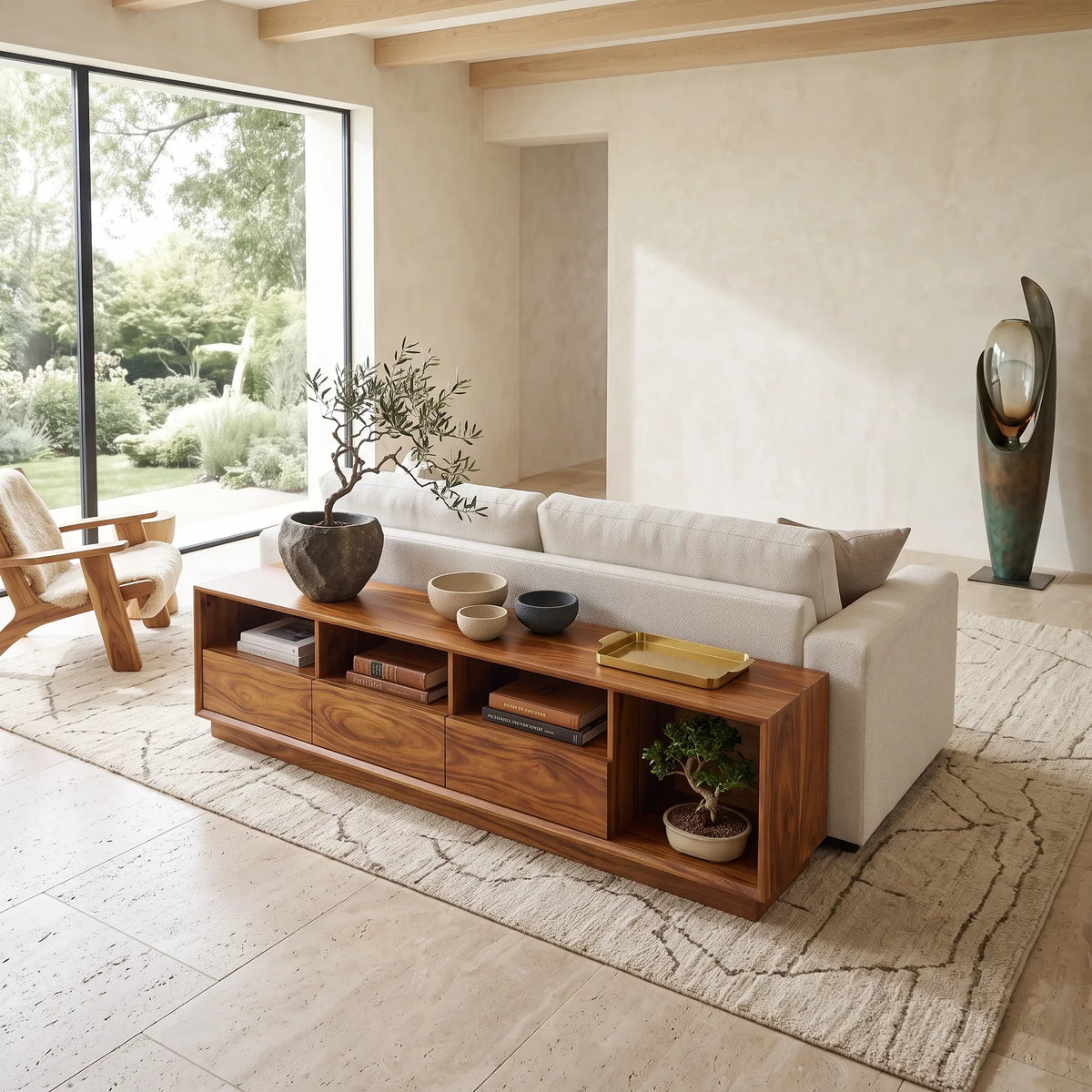 Minimalist Long Console Table, solid wood, built to order, view 2