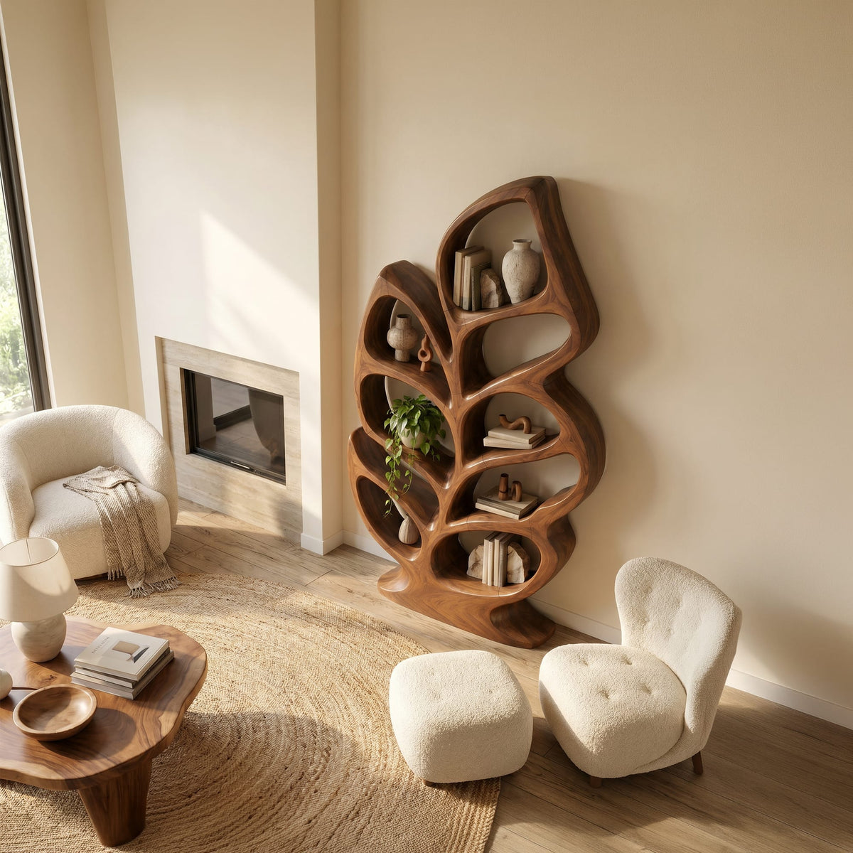 Contemporary Sculptural Bookcase, solid wood, built to order