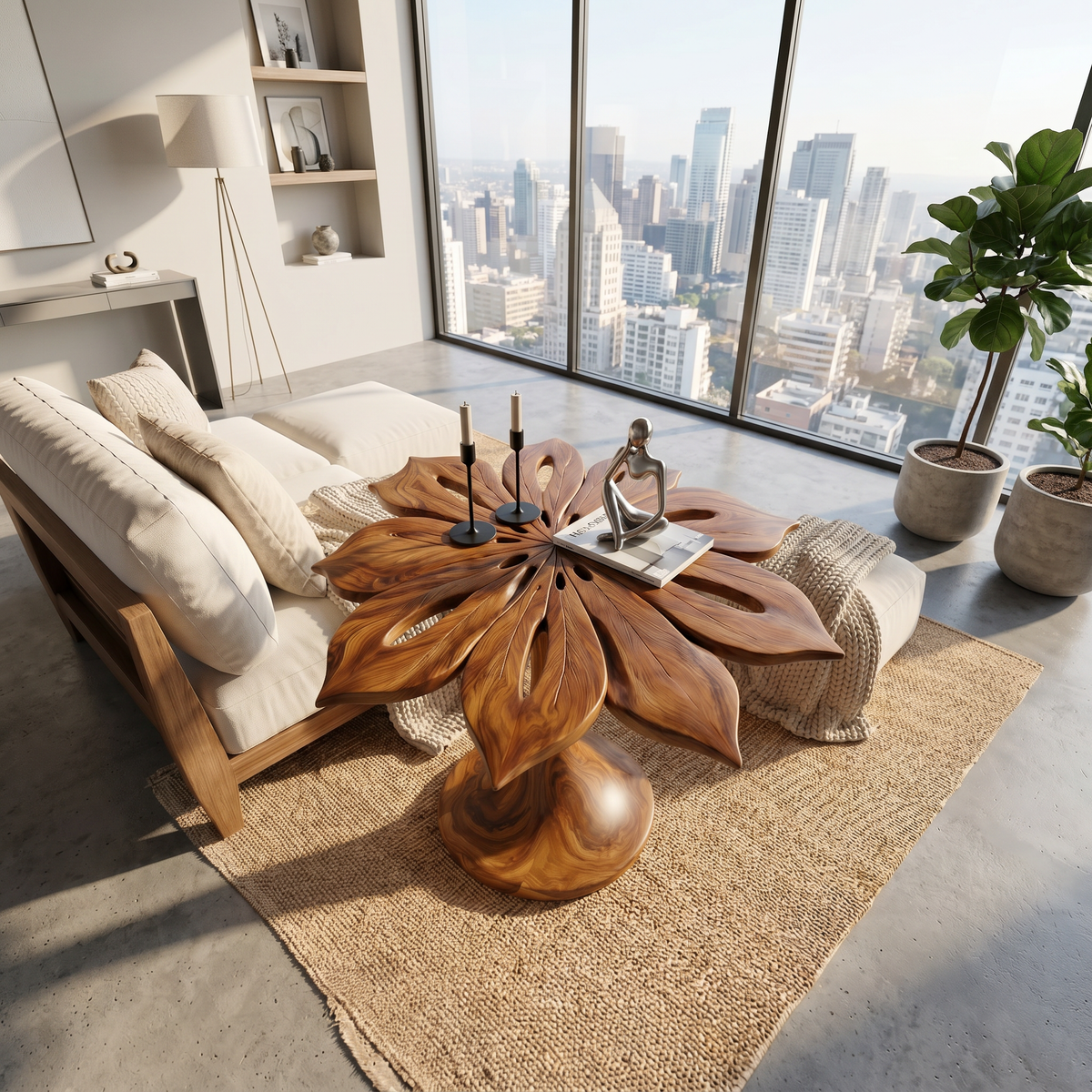 Organic Leaf Top Accent Table Living Room, solid wood, built to order, view 2