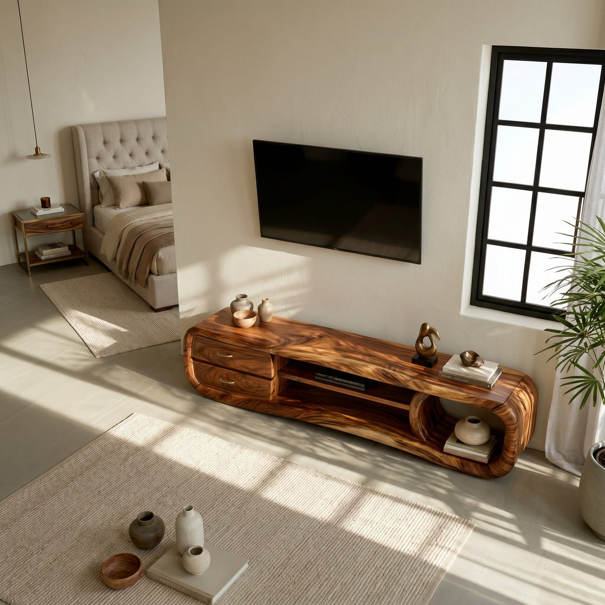 Media Console Contemporary Living Space, solid wood, built to order