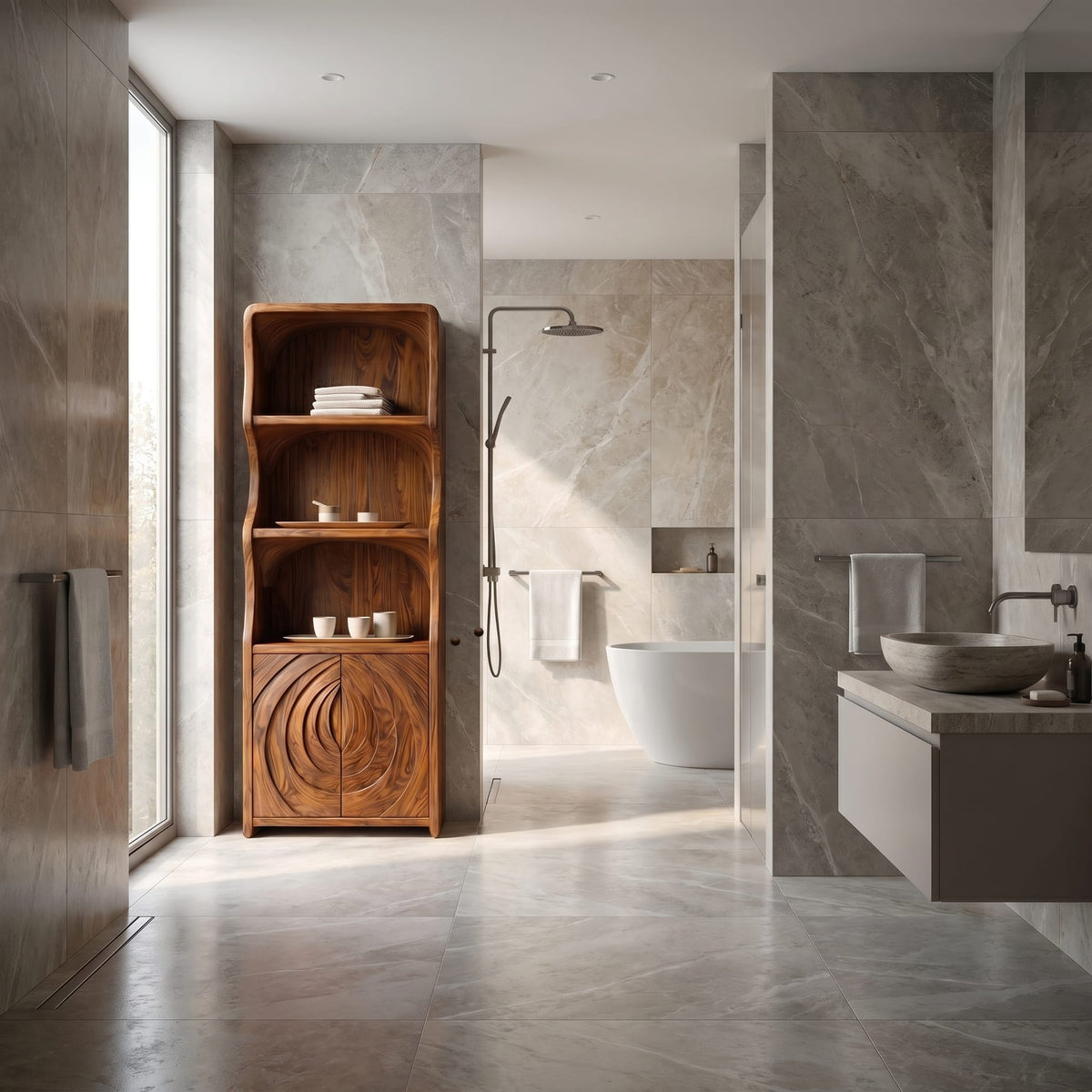 Curved Minimal Bath Shelf