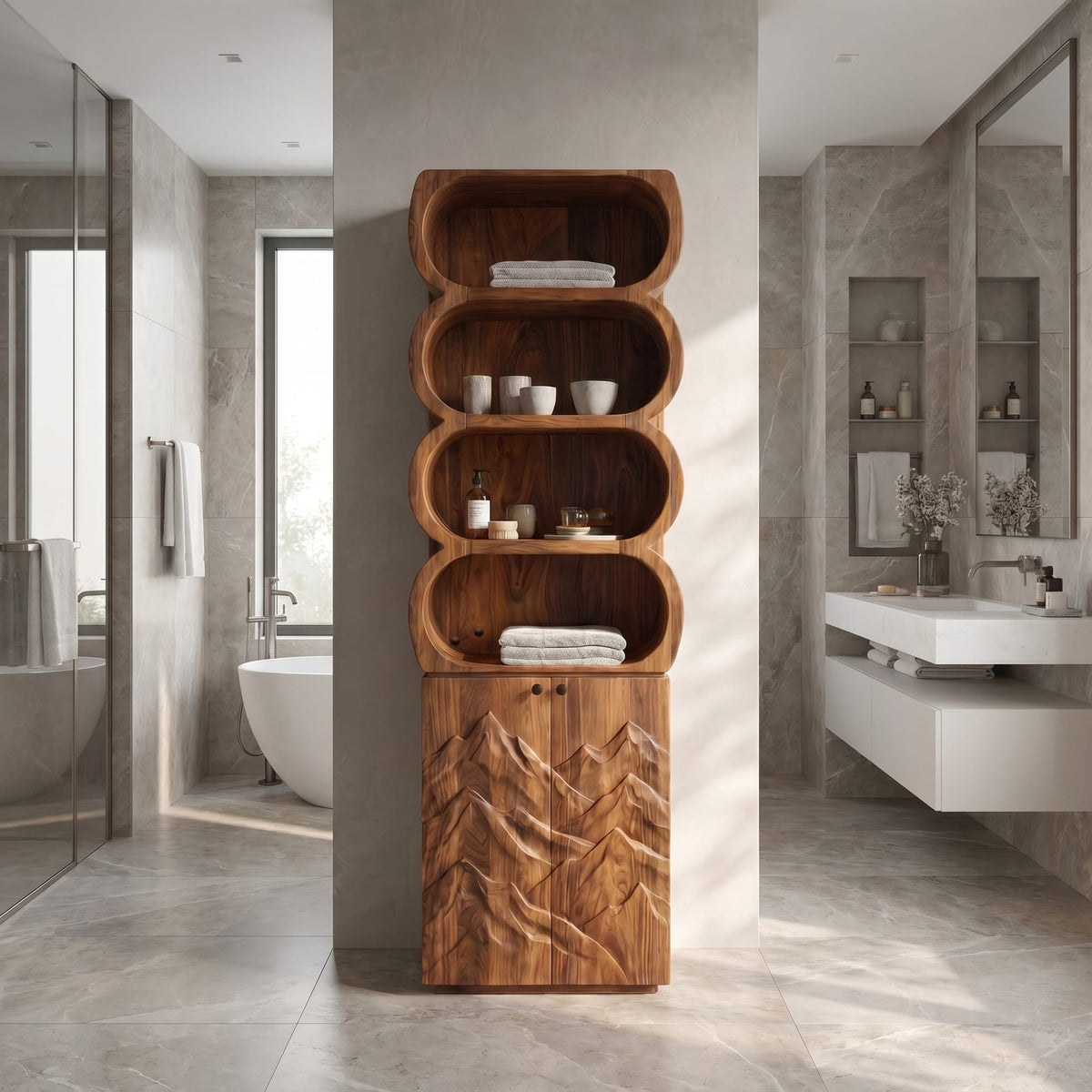 Sculptural Round Bath Shelf