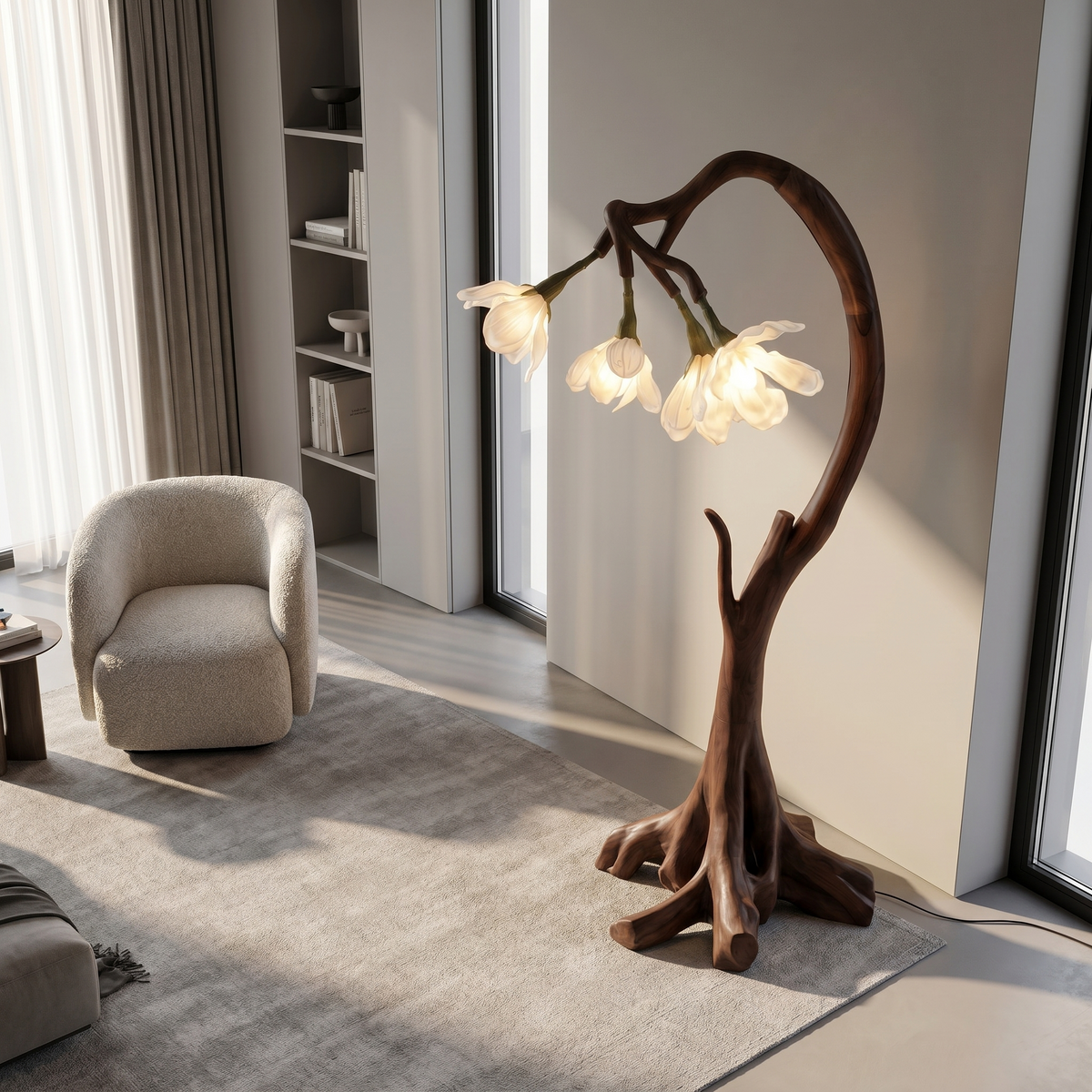 Bloom Floor Lamp with Sculptural Wooden Stand, solid wood, built to order, view 2
