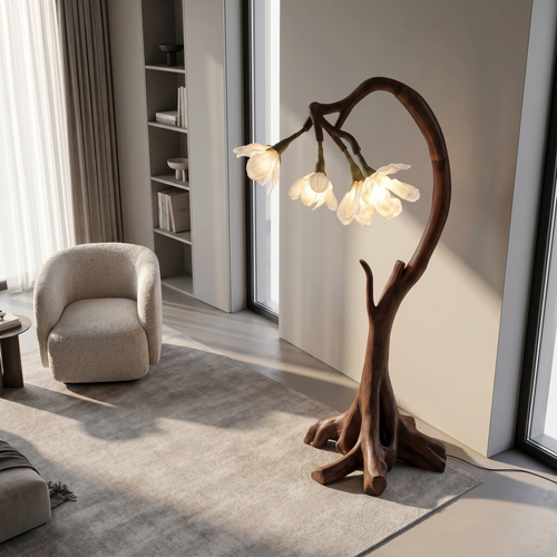 Bloom Floor Lamp with Sculptural Wooden Stand, solid wood, built to order, view 2