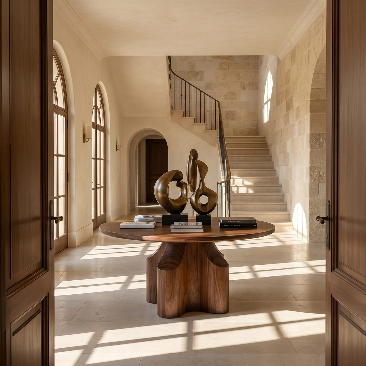 Contemporary Sculptural Pedestal Console Table