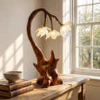 Modern Floral Table Lamp with Sculptural Base, solid wood, built to order, view 2
