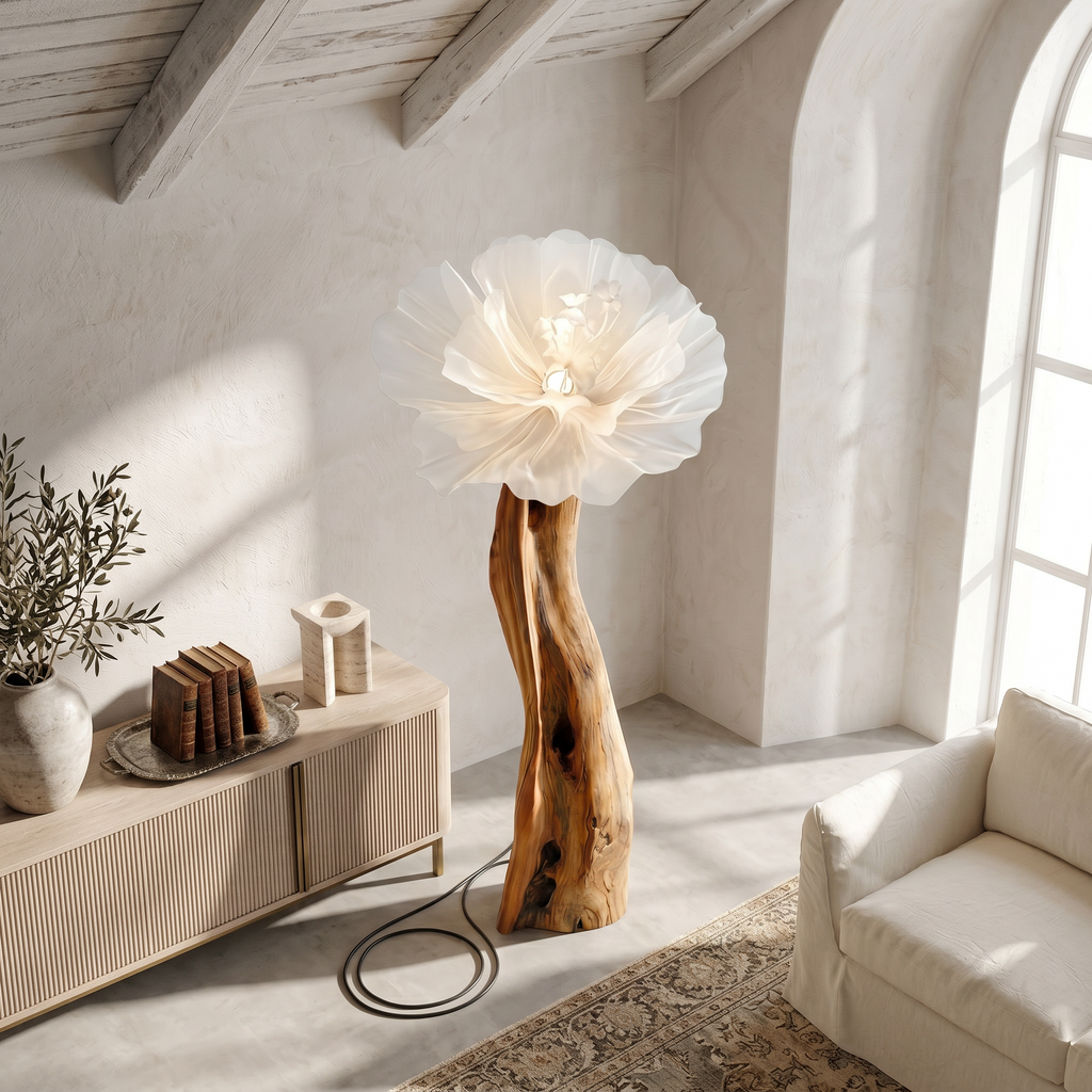 Artistic Flower Floor Lamp Sculptural Base, solid wood, built to order, view 2