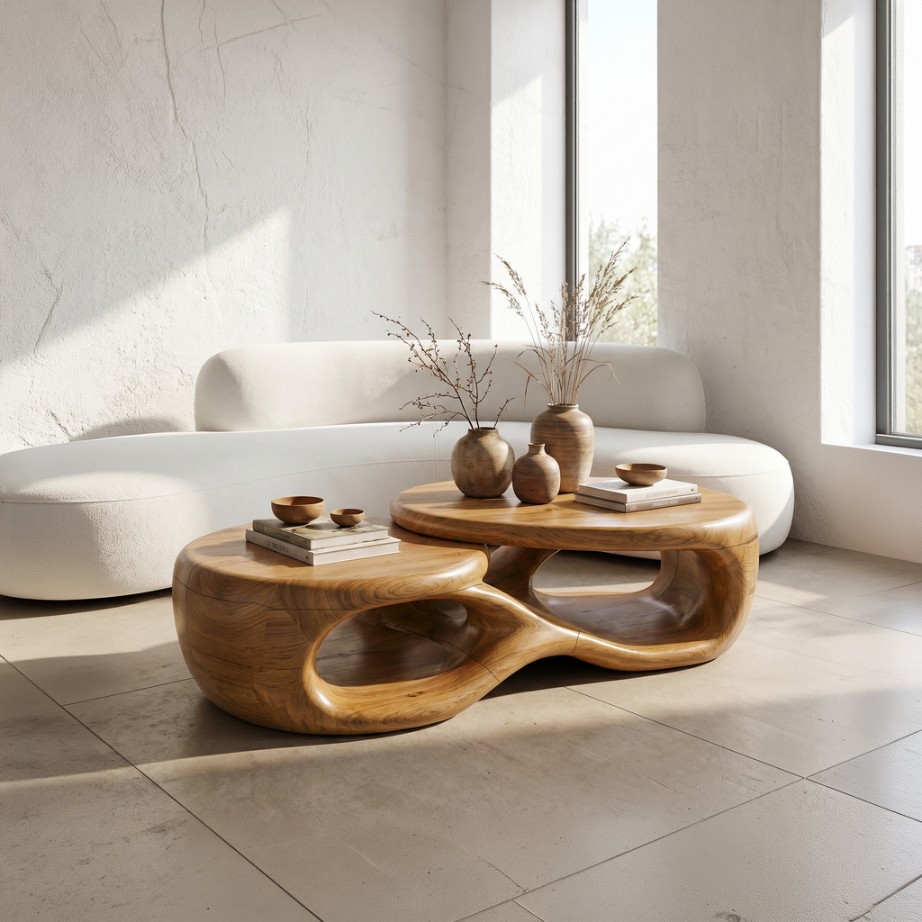 Coffee Table with Sculptural Curved Design, solid wood, built to order, view 2