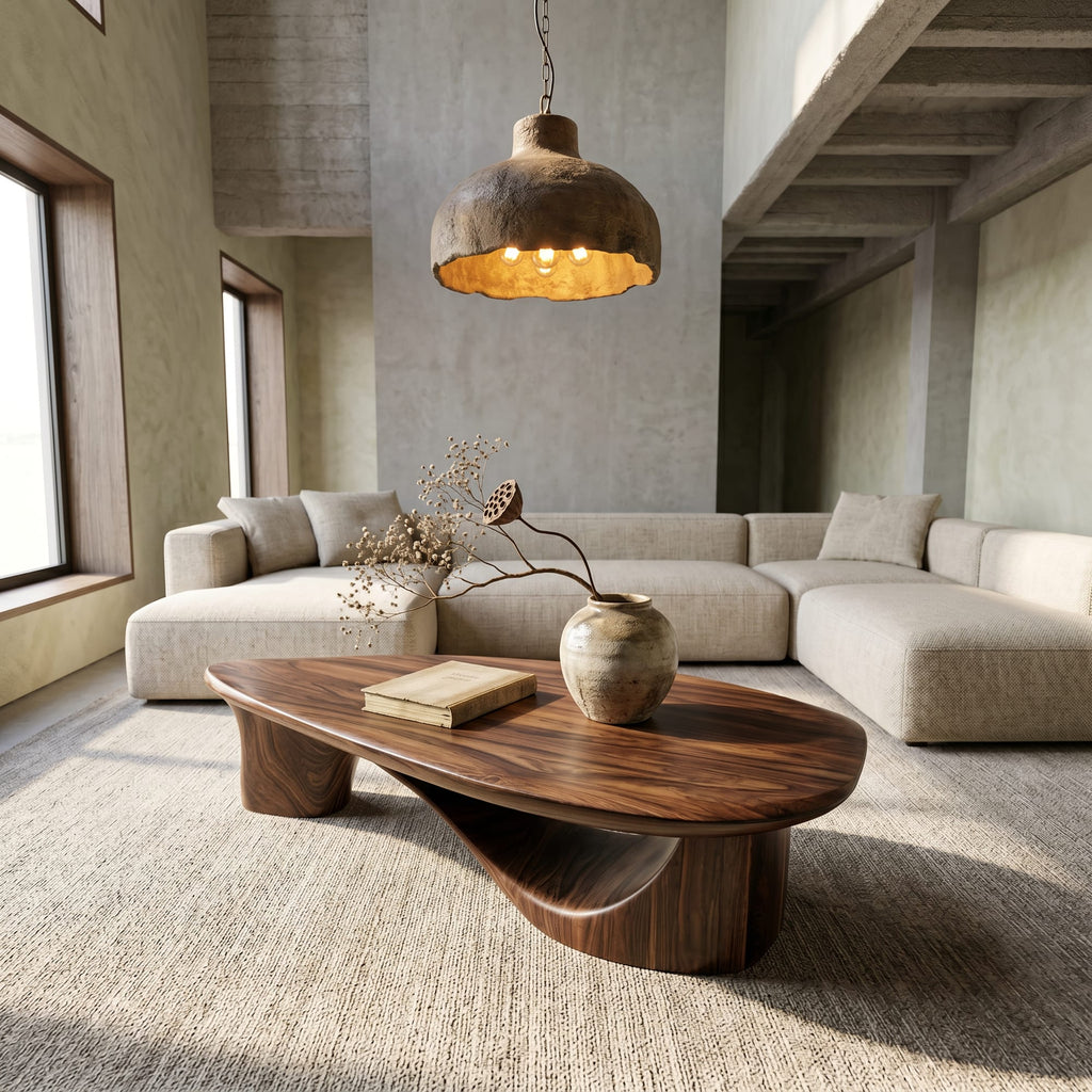 Contemporary Coffee Table with Sculptural Base, solid wood, built to order