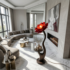 Organic Floor Lamp with Built in Bedside Table and Flower Shade, solid wood, built to order, view 2