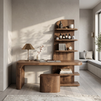 Minimal Desk with Built in Bookcase and Drawers, solid wood, built to order, view 2