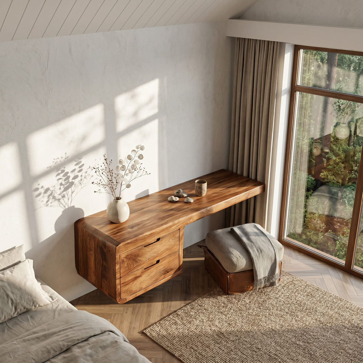 Wall Mounted Desk with Built, solid wood, built to order