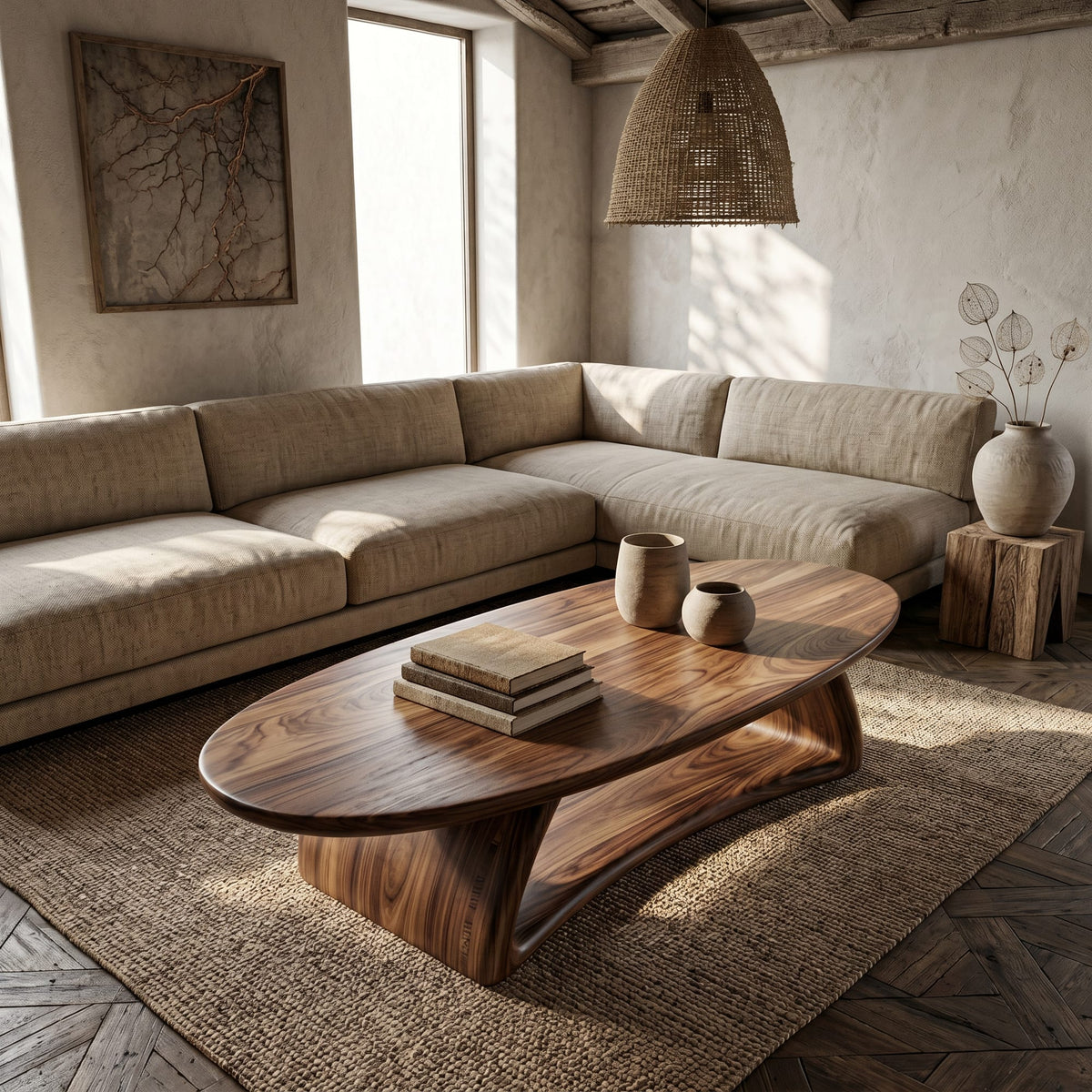 Contemporary Coffee Table with Sculptural Form, solid wood, built to order