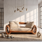 Organic Sofa Frame with Sculptural Circular Armrests, solid wood, built to order, view 2