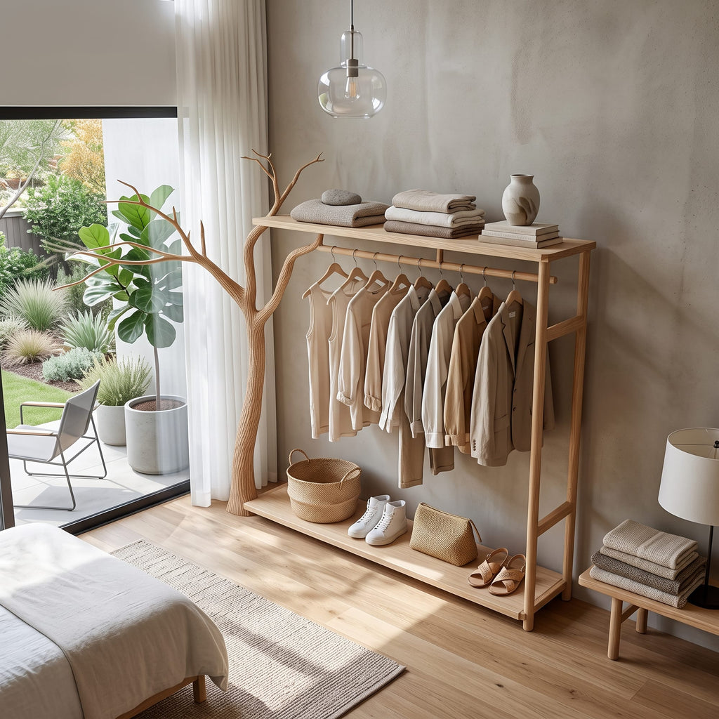 Rustic Clothing Shelf Rack Entryway Bedroom, solid wood, built to order