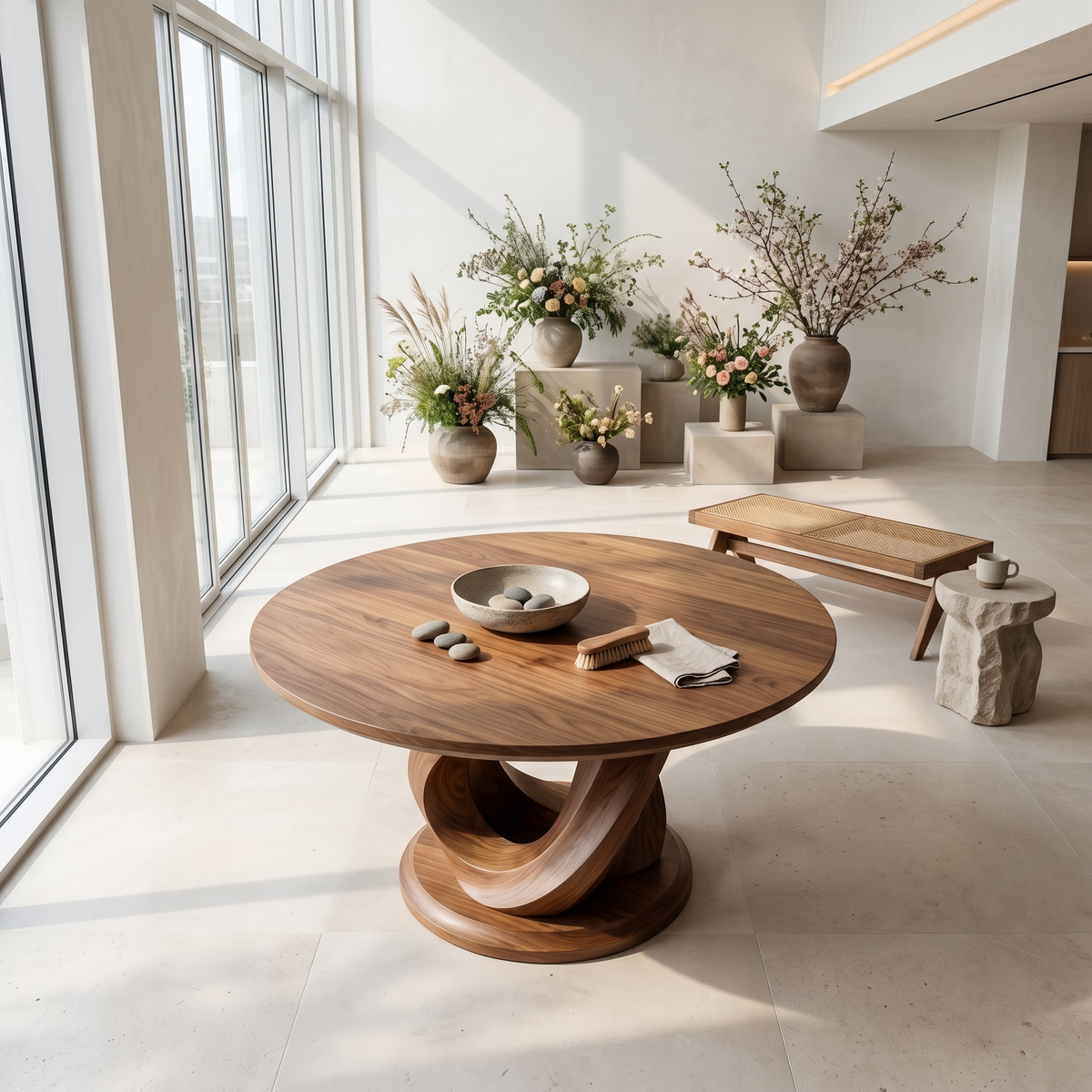 Modern Foyer Table Sculptural Base, solid wood, built to order, view 2