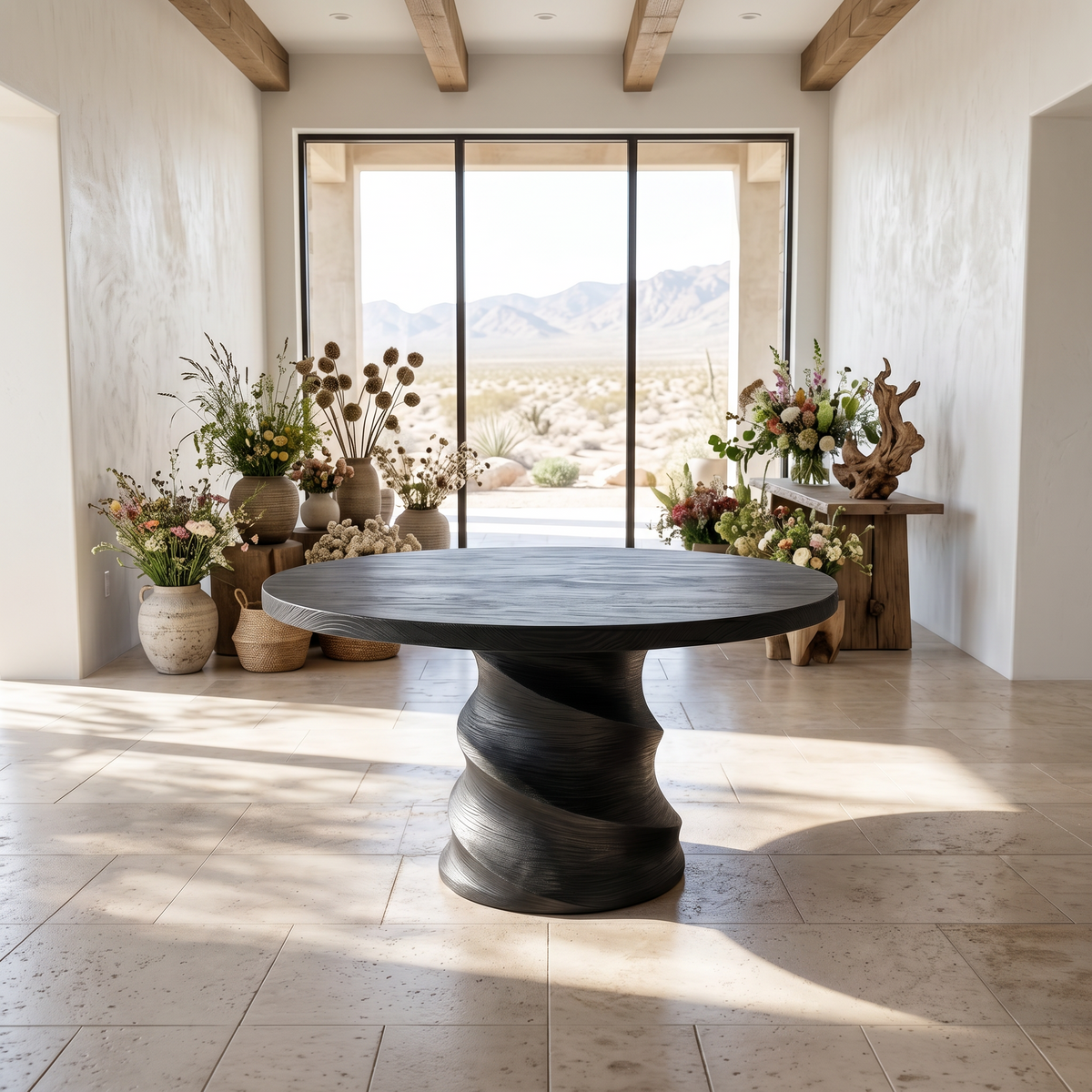 Organic Foyer Table with Sculptural Spiral Design, solid wood, built to order, view 3