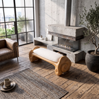 Minimalist Accent Bench with Rounded Cloud Shaped Legs, solid wood, built to order, view 3