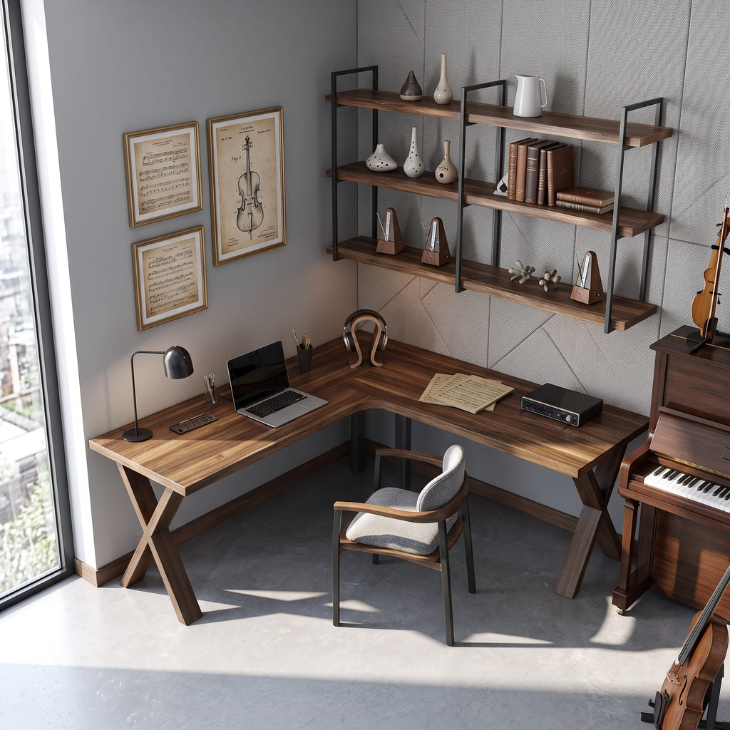Midcentury Corner Desk Home Office, solid wood, built to order