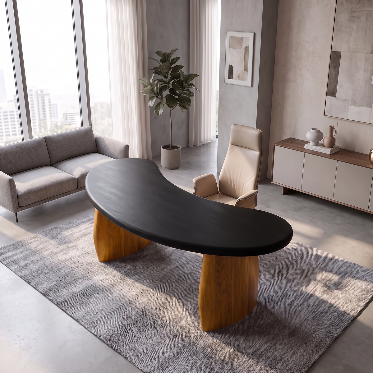 Minimalist Desk with Rounded Base, solid wood, built to order, view 2