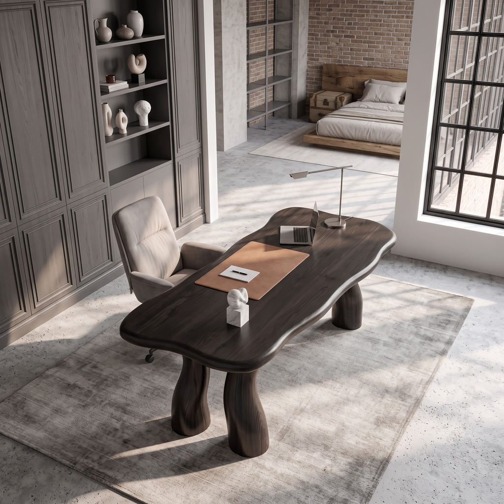 Modern Office Desk with Interconnected Curved Legs, solid wood, built to order, view 2