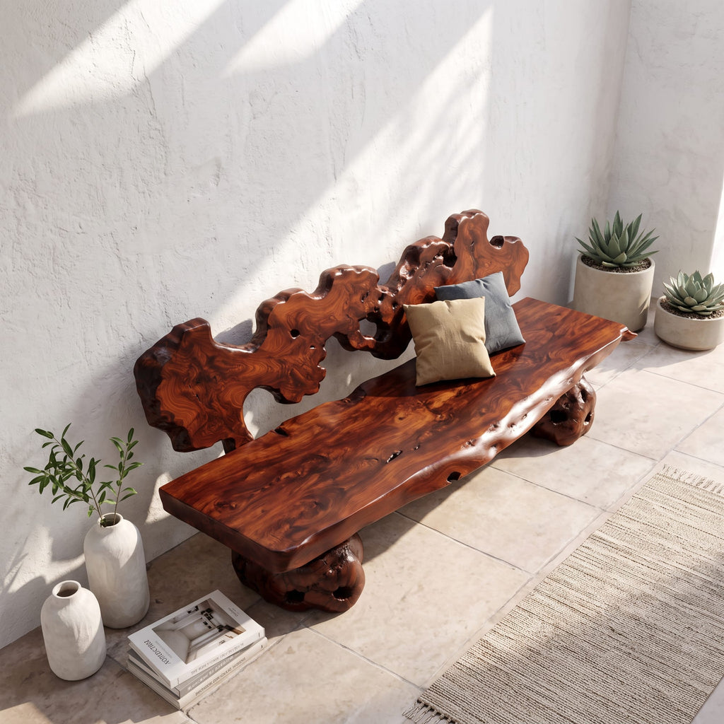 Contemporary Garden Bench with Interwoven Branch Design, solid wood, built to order