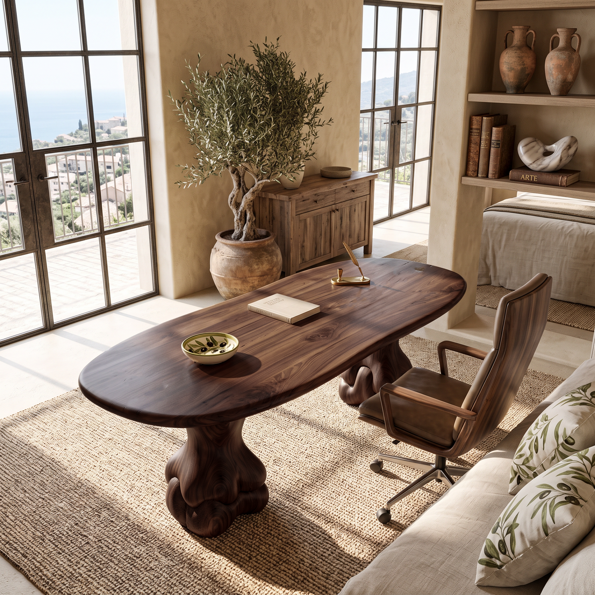 Organic Wood Desk with Flowing Arch Frame, solid wood, built to order, view 2